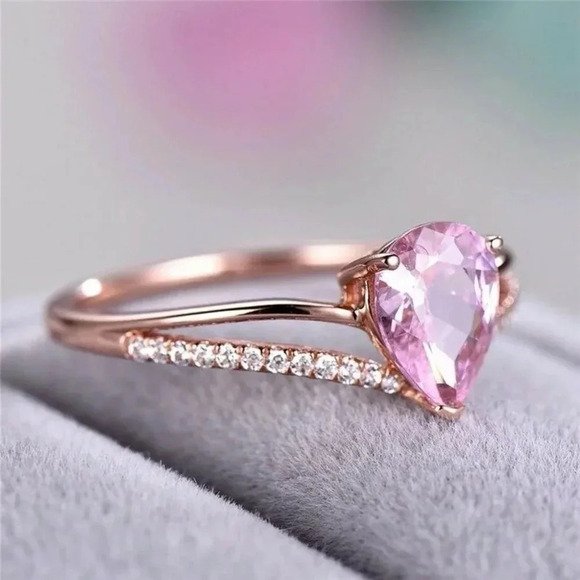 18K Rose Gold Pear Shaped Pink Teardrop Ring - Picture 3 of 6